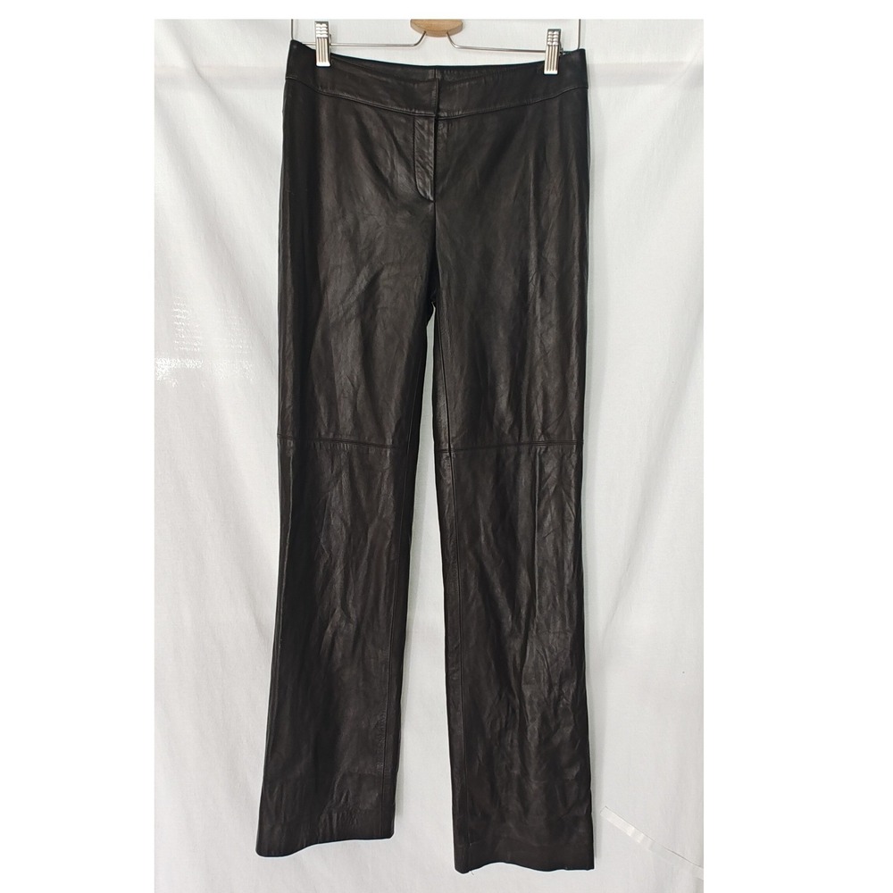 Eccoci Leather Pants Straight Boot Leg Chocolate Dark Brown Size 2 Y2K
